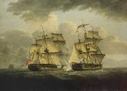 unknow artist An oil painting of a naval engagement between the French frigate Semillante and British frigate Venus in 1793 oil painting on canvas